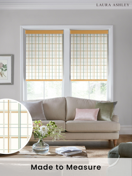 Laura Ashley Ochre Yellow Burford Check Made To Measure Roller Blind (C30587) | £58