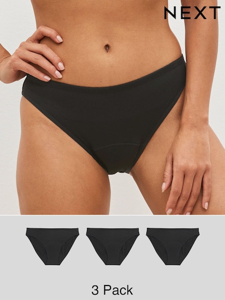 Black High Leg Medium Flow Essential Period Knickers 3 Pack (C30598) | £30