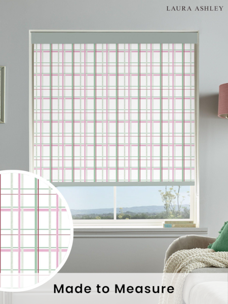 Laura Ashley Rose Pink Burford Check Made To Measure Roller Blind (C30659) | £58