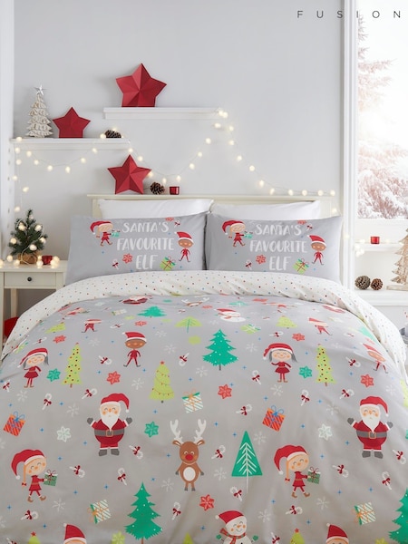 Fusion Grey Christmas Elf & Santa Duvet Cover and Pillowcase Set (C31026) | £16 - £25