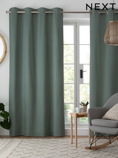 Green Sage Lined Cotton Eyelet Curtains (C31661) | £20 - £90