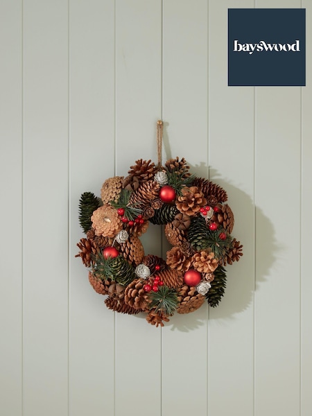 Bayswood Green Pine Cone Bauble Wreath 29cm (C31693) | £40
