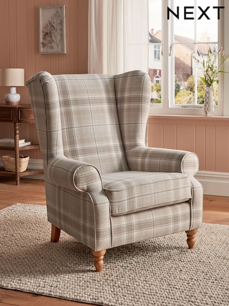Versatile Check Nevis Light Natural Grande Sherlock Highback Armchair (C32811) | £699