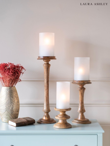 Laura Ashley White Frosted Pedestal Hurricane Candle Holder (C33208) | £30 - £34