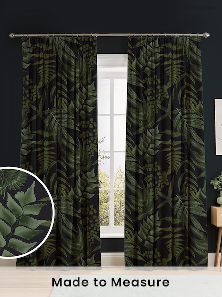 Graham & Brown Black Midsummer Fern Made to Measure 100% Cotton Curtains (C33317) | £119