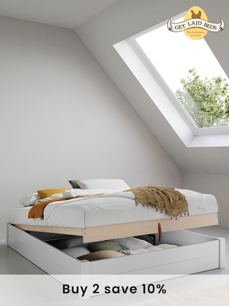 Get Laid Beds White Ottoman Storage No Headboard Square Leg Solid Wood Bed (C33754) | £840 - £980