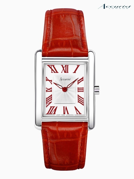 Accurist Womens Red Rectangle Leather Strap Analogue Watch (C33828) | £149