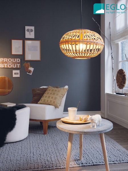 Eglo Natural Rattan Amsfield 1 Light Ceiling Light Pendant (C35175) | £77