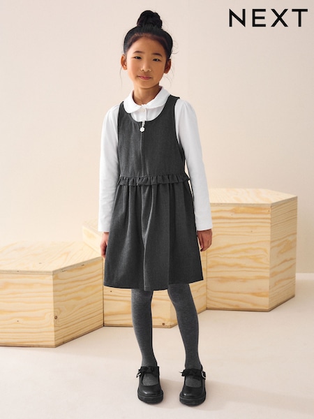 Grey Zip Front Frill Waist School Pinafore Dress (3-14yrs) (C35479) | £10 - £13