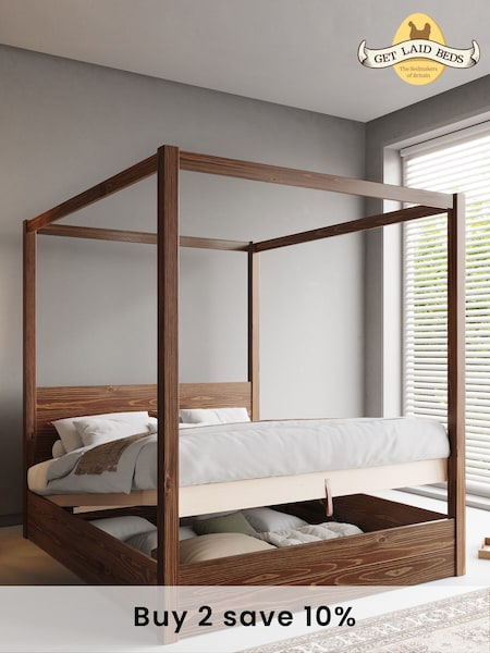 Get Laid Beds Coffee Bean Ottoman Four Poster Storage Square Leg Solid Bed (C36122) | £1,020 - £1,245