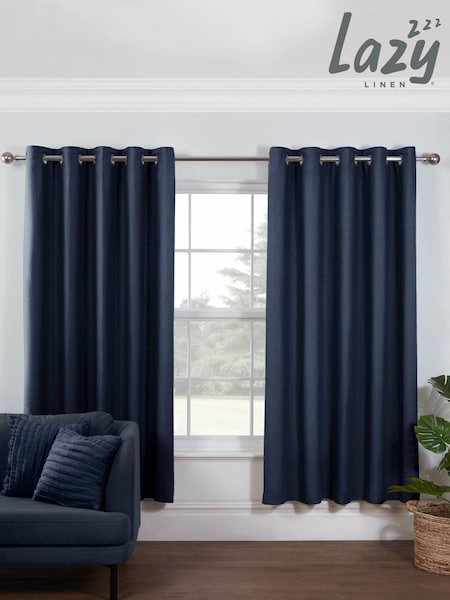 Lazy Linen Navy Blue 167x183cm Washed 100% Linen Eyelet Curtains (C36191) | £79