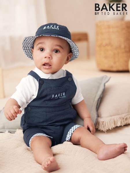 Baker by Ted Baker Seersucker Dunagrees, Polo and Hat Set (C36213) | £45 - £48