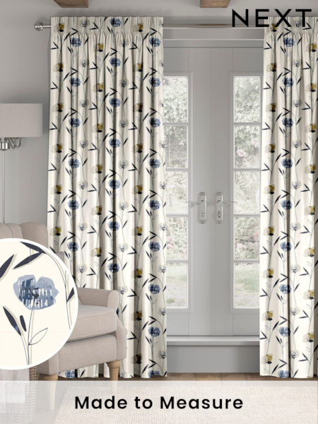 Blue Hetty Made To Measure 100% Cotton Curtains (C36344) | £61