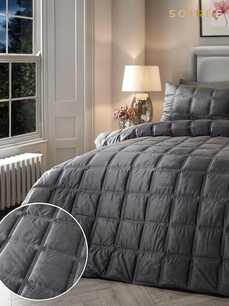 Soiree Grey Brighton Square Velvet Duvet Cover and Pillowcase Set (C36528) | £60 - £80