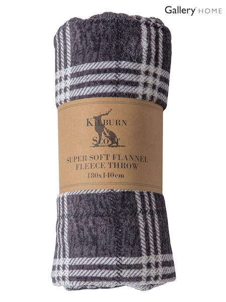 Gallery Home Grey Teddy Checkmate Rolled Fleece Throw (C36721) | £19