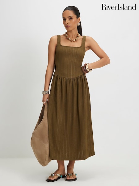 river island olive green dress River Island Olive Green Sleeveless Dress