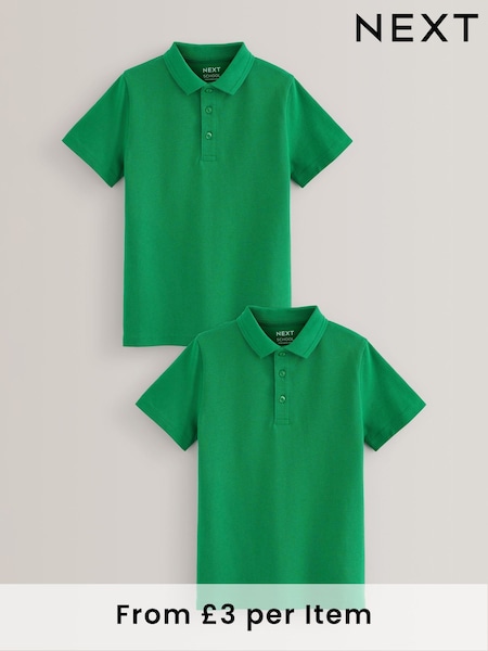Green Regular Fit Cotton School Short Sleeve 100% Cotton Polo Shirts 2 Pack (3-16yrs) (C37732) | £6 - £12