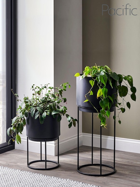 Pacific Set of 2 Graphite Metal Circular Planters (C37985) | £120