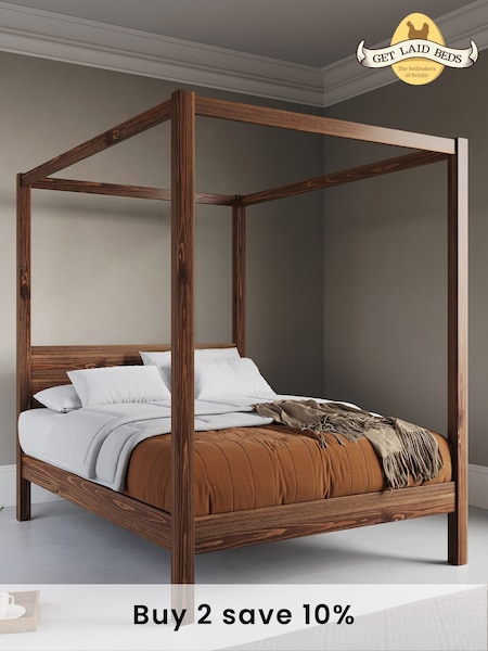 Get Laid Beds Coffee Bean Four Poster Classic Square Leg Solid Wood Bed (C38714) | £780 - £930