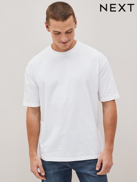 White Relaxed Fit Essential Crew Neck Cotton T-Shirt (C39409) | £8