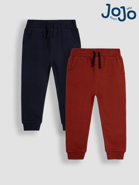 JoJo Maman Bébé Rust and Navy Blue 100% Cotton Joggers 2 Pack (C40863) | £21