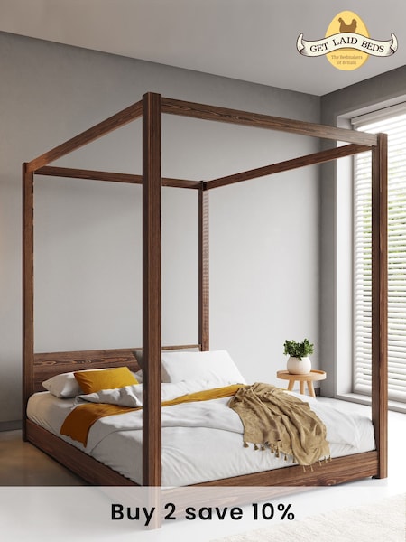 Get Laid Beds Coffee Bean Low Four Poster Square Leg Solid Wood Bed (C41808) | £735 - £930