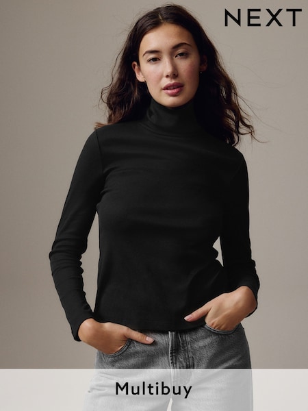 Black Long Sleeve Ribbed Roll Neck Top (C42256) | £13.50