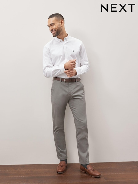 Grey Slim Fit Printed Belted Soft Touch Chino Trousers (C43333) | £30