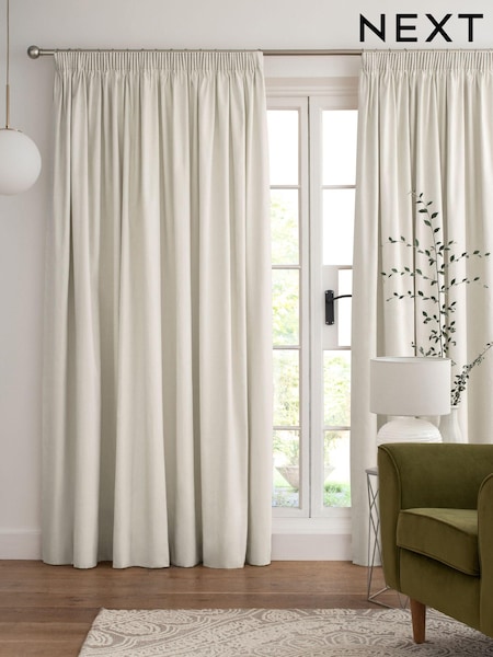 Natural Light Cotton Lined Pencil Pleat Curtains (C43688) | £20 - £90