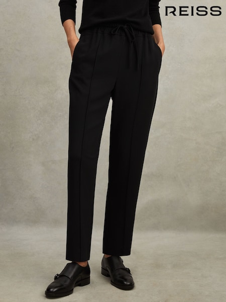 Reiss Black Hailey Petite Tapered Pull On Trousers (C44508) | £98