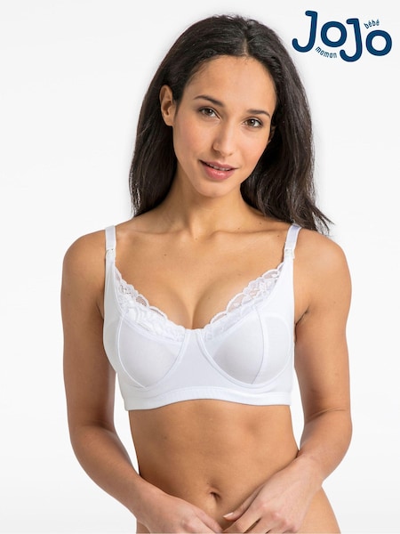 JoJo Maman Bébé White Lace Trim Maternity & Nursing Bra (C44642) | £18