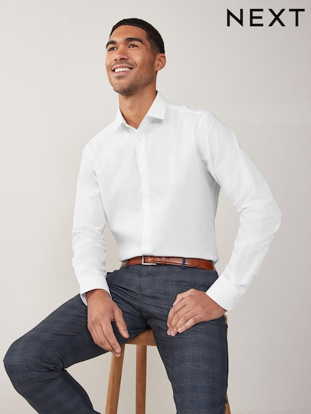 White Regular Fit Easy Care Single Cuff Smart Shirt (C44863) | £22
