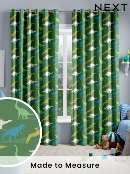 Green Kids Multi Dino Made To Measure 100% Cotton Curtains (C45411) | £82
