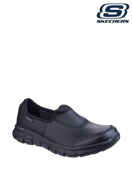 Skechers Black Sure Track Slip Resistant Slip-On Womens Leather Work Shoes (C45704) | £79
