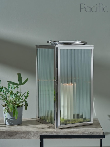 Pacific Silver/White Shiny Nickel Large Square Lantern (C46974) | £180