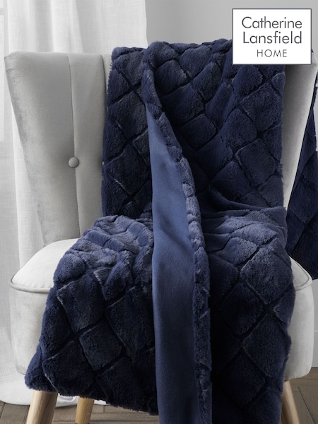 Catherine Lansfield Blue Teddy Cosy and Soft Diamond Fleece Throw (C47373) | £27