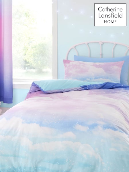 Catherine Lansfield Blue Ombre Rainbow Clouds Reversible Duvet Cover And Pillowcase Set (C49221) | £18 - £25