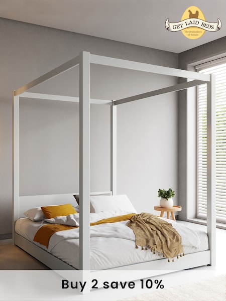 Get Laid Beds White Low Four Poster Square Leg Solid Wood Bed (C49554) | £765 - £990