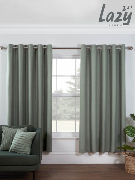 Lazy Linen Sage Green 167x183cm Washed 100% Linen Eyelet Curtains (C49642) | £79
