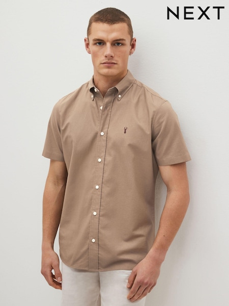 Stone Natural Slim Fit Short Sleeve Oxford Shirt (C50538) | £24