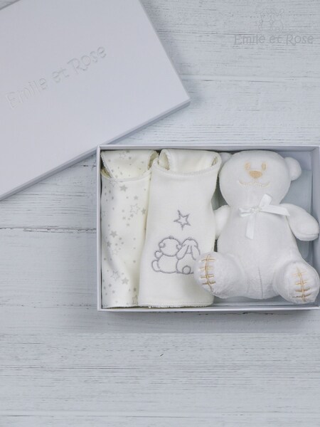 Emile Et Rose Embroidered 100% Cotton Bib & Toy Baby Gift Set (C52935) | £21
