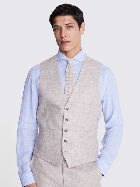 MOSS Oatmeal Nude Tailored 100% Linen Waistcoat (C53328) | £55