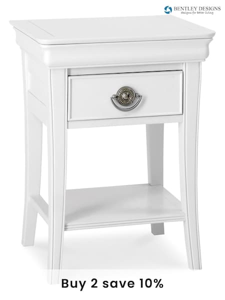 Bentley Designs White Chantilly 1 Drawer Bedside Table (C53753) | £260