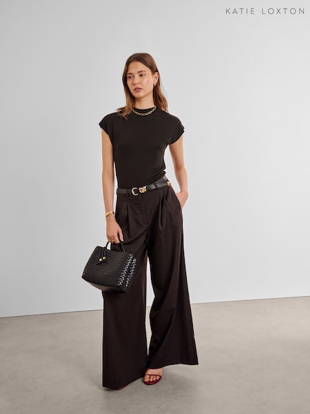 Black - Katie Loxton Nova Hand Woven Top Handle Bag