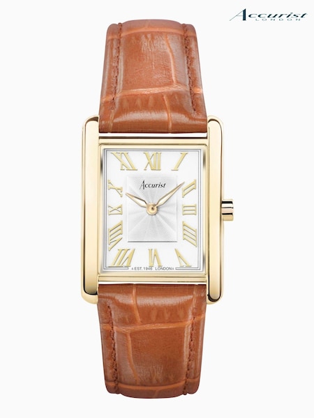 Accurist Womens Brown Rectangle Leather Strap Analogue Watch (C54275) | £159