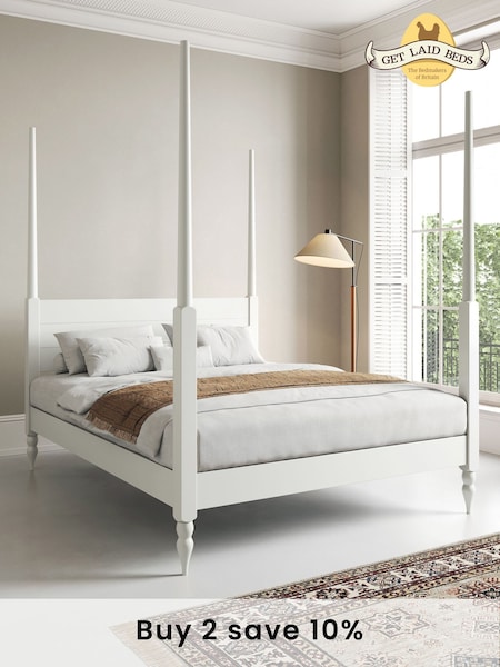 Get Laid Beds White Moroccan Four Poster Turned Leg Solid Wood Bed (C54760) | £825 - £1,065