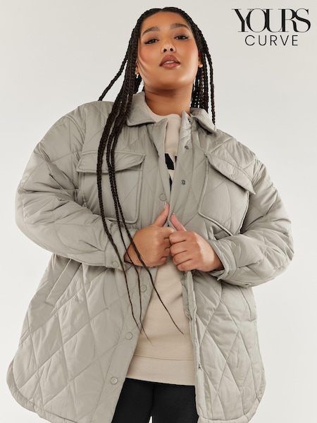 Yours Curve Grey Light Weight Short Quilted Jacket (C55150) | £55