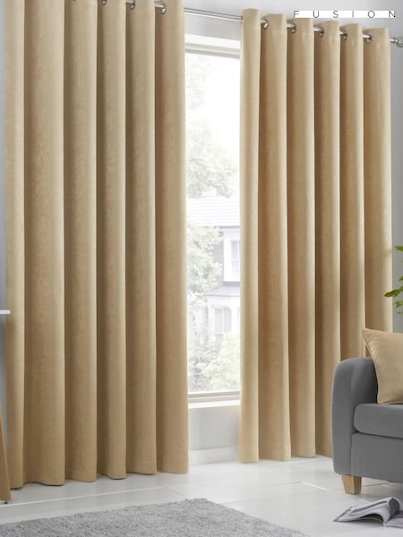 Fusion Yellow Strata Room Darkening Woven Pair of Eyelet Curtains (C56883) | £22 - £65