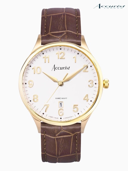 Accurist Mens Brown Classic Leather Strap Analogue Watch (C57114) | £95