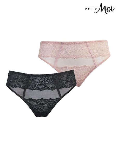 Pour Moi Black Mesh and Lace High Leg Knickers 2 Pack (C58008) | £15